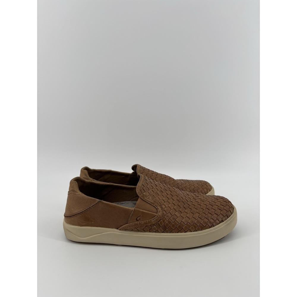 OluKai Lae'ahi Lauhala Woven Leather Slip On Shoes Tan Fox Men's Sz 9 Preppy